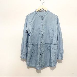 Soft Surroundings chambray stripe button up top sz L